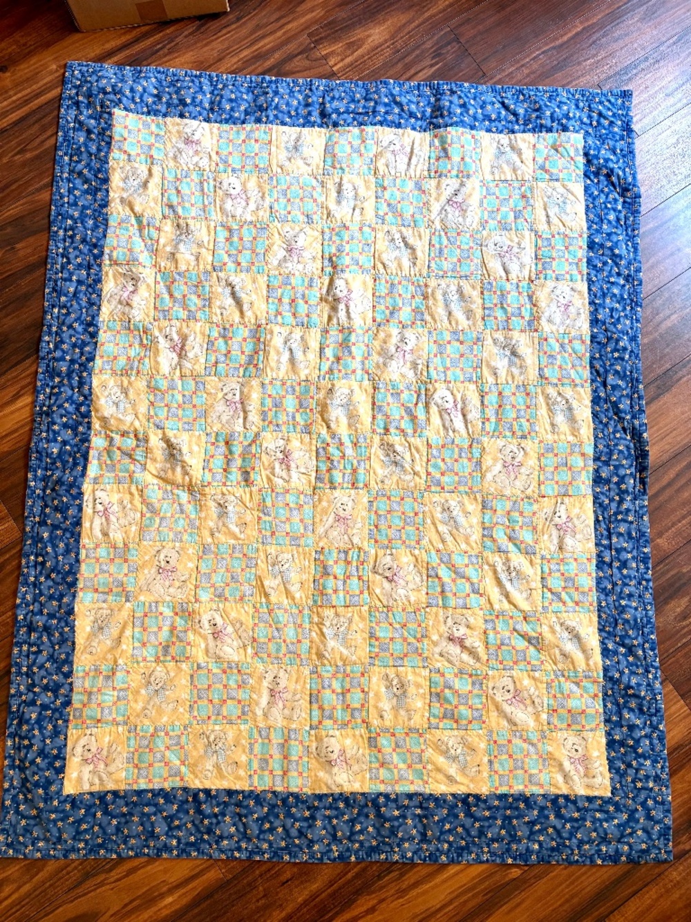 Handmade Baby Toddler Quilt Teddy Bears Blue Yellow